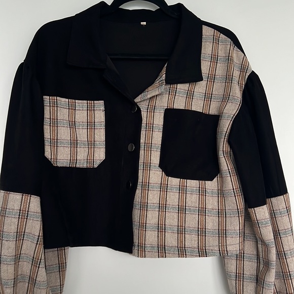 Miss Matched Black and Brown Plaid Cropped Top - Size Small - Picture 4 of 4